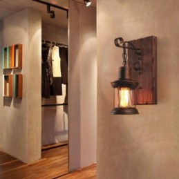 Amerikanischen Vintage Wand Licht Industrie LOFT Wand Leuchte Massivholz Glas Lampe Licht