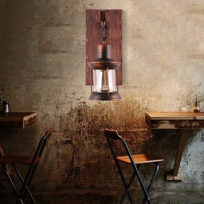 Amerikanischen Vintage Wand Licht Industrie LOFT Wand Leuchte Massivholz Glas Lampe Licht
