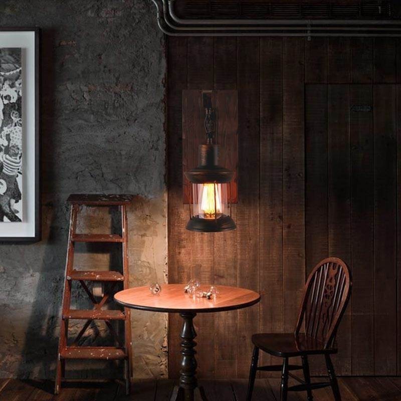 Amerikanischen Vintage Wand Licht Industrie LOFT Wand Leuchte Massivholz Glas Lampe Licht