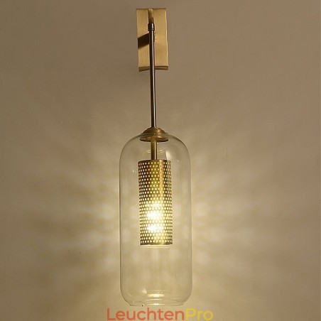 Nordische Messing-Wandlampe mit Innenaussparung aus Zylinderglas Nordische Messing-Wandlampe mit Innenaussparung aus Zylinderglas