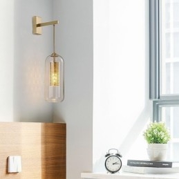 Nordische Messing-Wandlampe mit Innenaussparung aus Zylinderglas