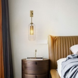 Nordische Messing-Wandlampe mit Innenaussparung aus Zylinderglas