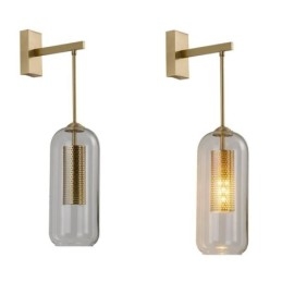 Nordische Messing-Wandlampe mit Innenaussparung aus Zylinderglas