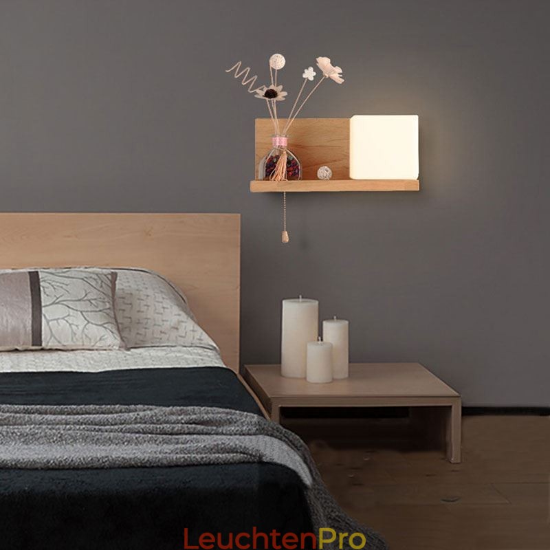 Nordische Holz Wandlampe Glas Lampenschirm Wandleuchte
