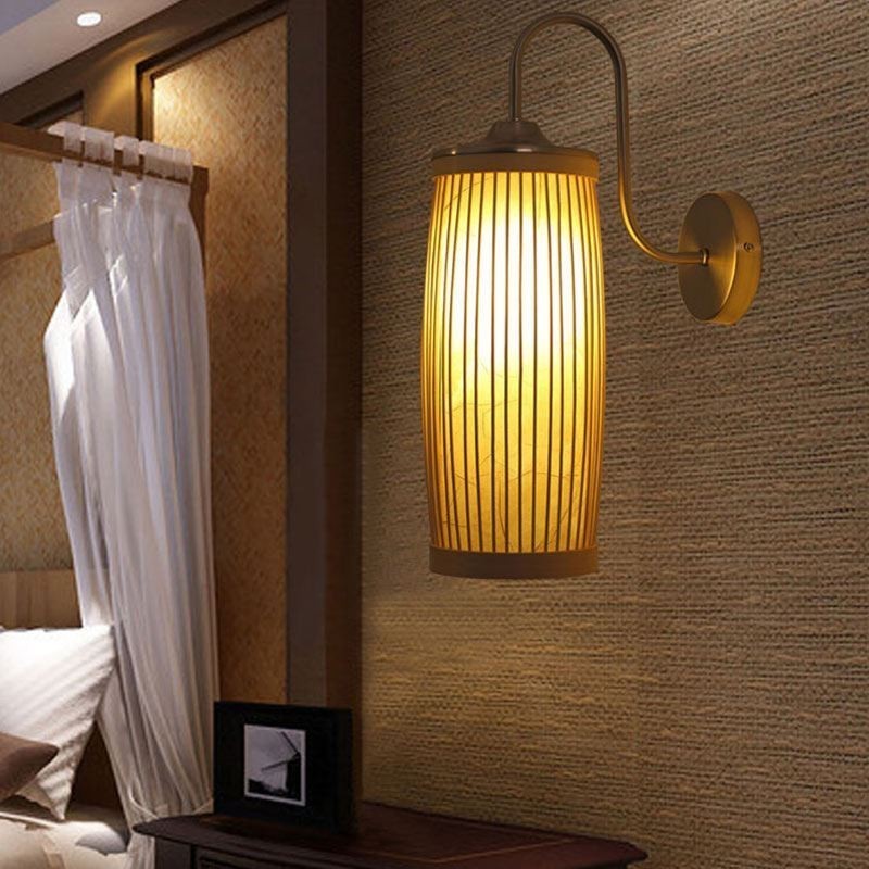Taille Trommel Design Wandleuchte Kreative Bambus Wandleuchte Nachttisch Treppen Ländlichen Beleuchtung