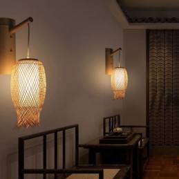 Nach unten Bambus Wand Licht Ländlichen Runde Wand Leuchte Nacht Teehaus Kreative Licht