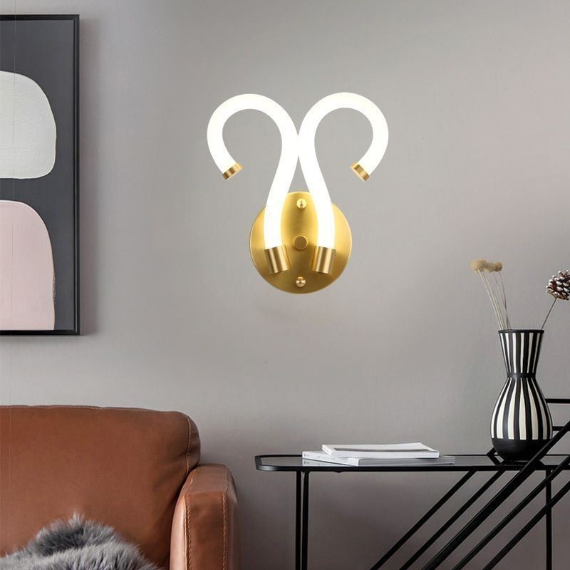 Moderne Wandleuchte Kreativität Wandleuchte Kupfer Schaf Horn 2 Lichter