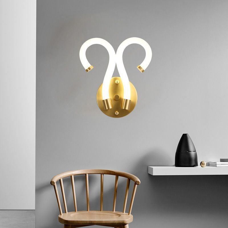 Moderne Wandleuchte Kreativität Wandleuchte Kupfer Schaf Horn 2 Lichter
