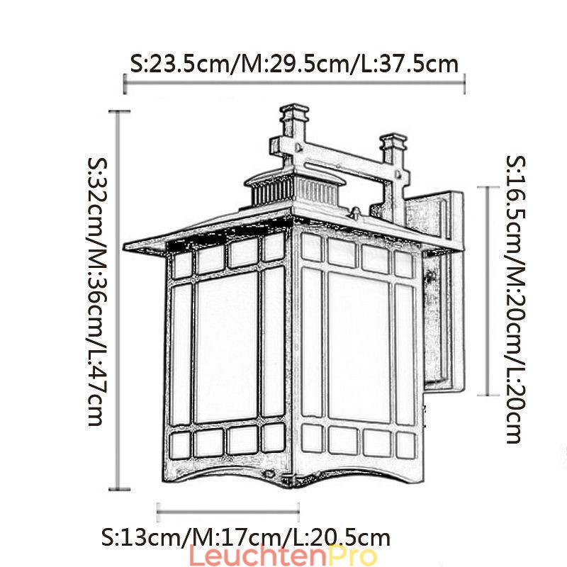 Außenleuchte im chinesischen Stil, wasserdicht, Pavillonform, Wandleuchte für Garten und Balkon