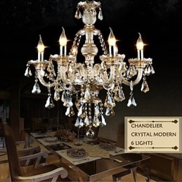 Kronleuchter Cognac Farbe Kristall Modern 6 Lichter Zeitgenössisches Glas