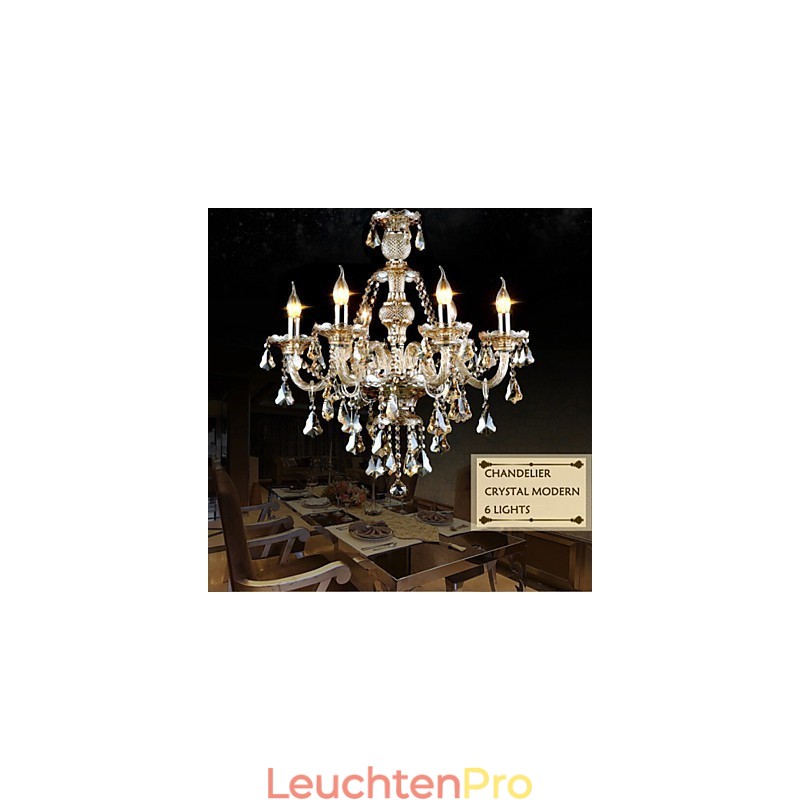 Kronleuchter Cognac Farbe Kristall Modern 6 Lichter Zeitgenössisches Glas