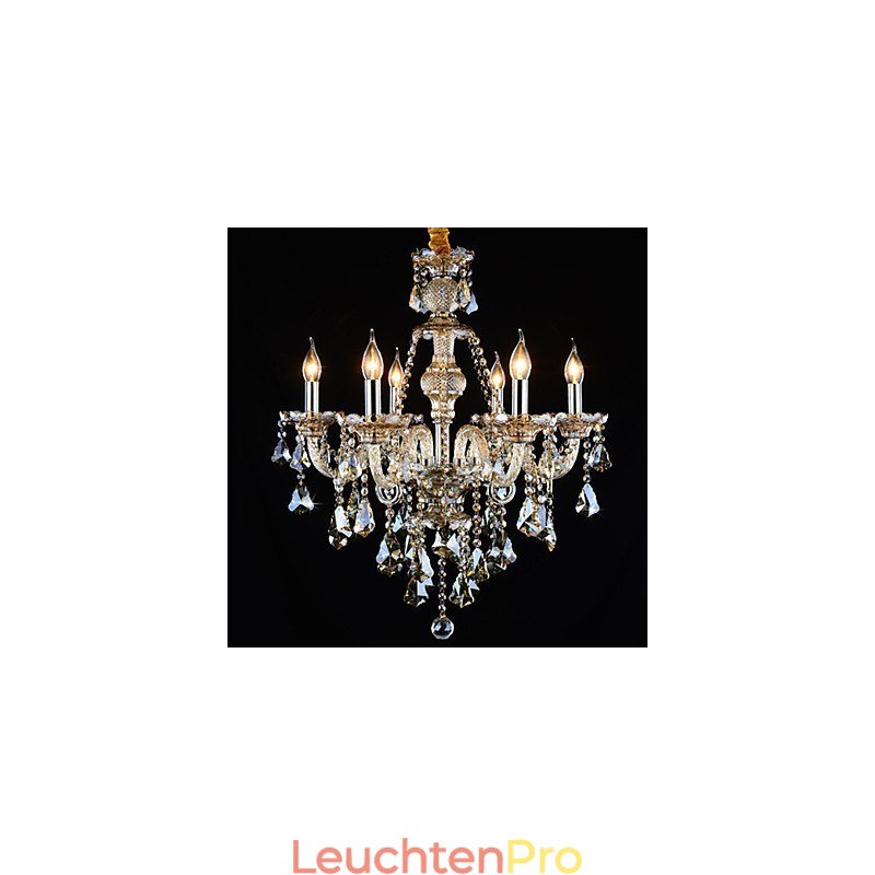 Kronleuchter Cognac Farbe Kristall Modern 6 Lichter Zeitgenössisches Glas