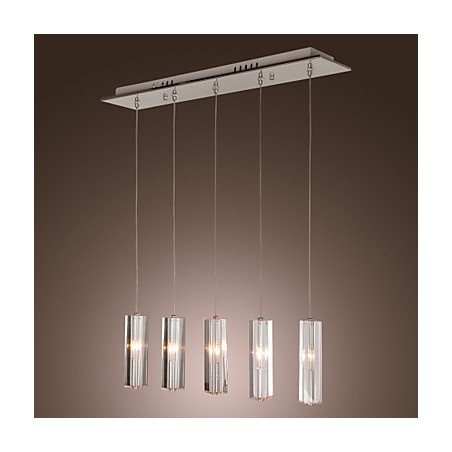 Moderne zeitgenössische Insel Kristall Chrom Metall Pendelleuchte Moderne zeitgenössische Insel Kristall Chrom Metall Pendelleuchte