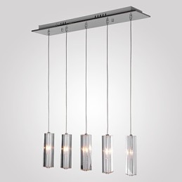 Moderne zeitgenössische Insel Kristall Chrom Metall Pendelleuchte