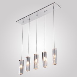 Moderne zeitgenössische Insel Kristall Chrom Metall Pendelleuchte