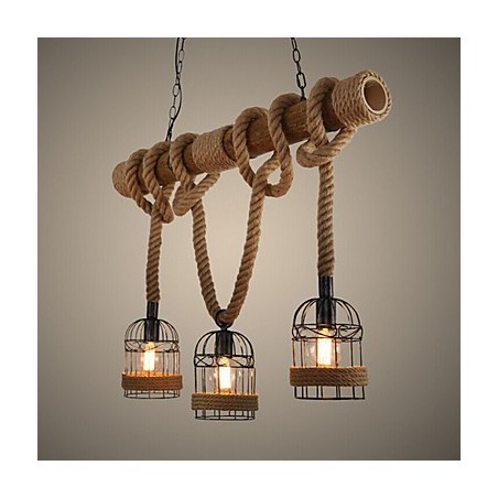 Amerikanischer Country Retro Bambus Dreikopf Seil Kronleuchter Amerikanischer Country Retro Bambus Dreikopf Seil Kronleuchter