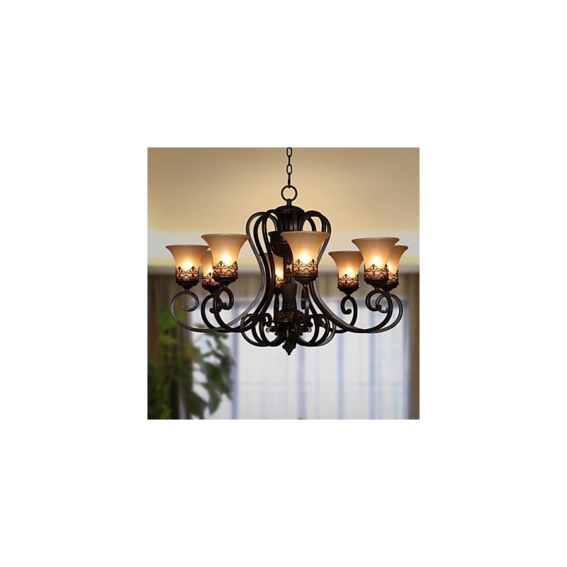 Kronleuchter Pendelleuchte 8 Lichter Vintage Country Island Metall + Glas