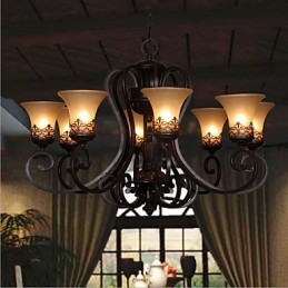 Kronleuchter Pendelleuchte 8 Lichter Vintage Country Island Metall + Glas