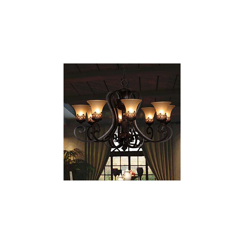 Kronleuchter Pendelleuchte 8 Lichter Vintage Country Island Metall + Glas
