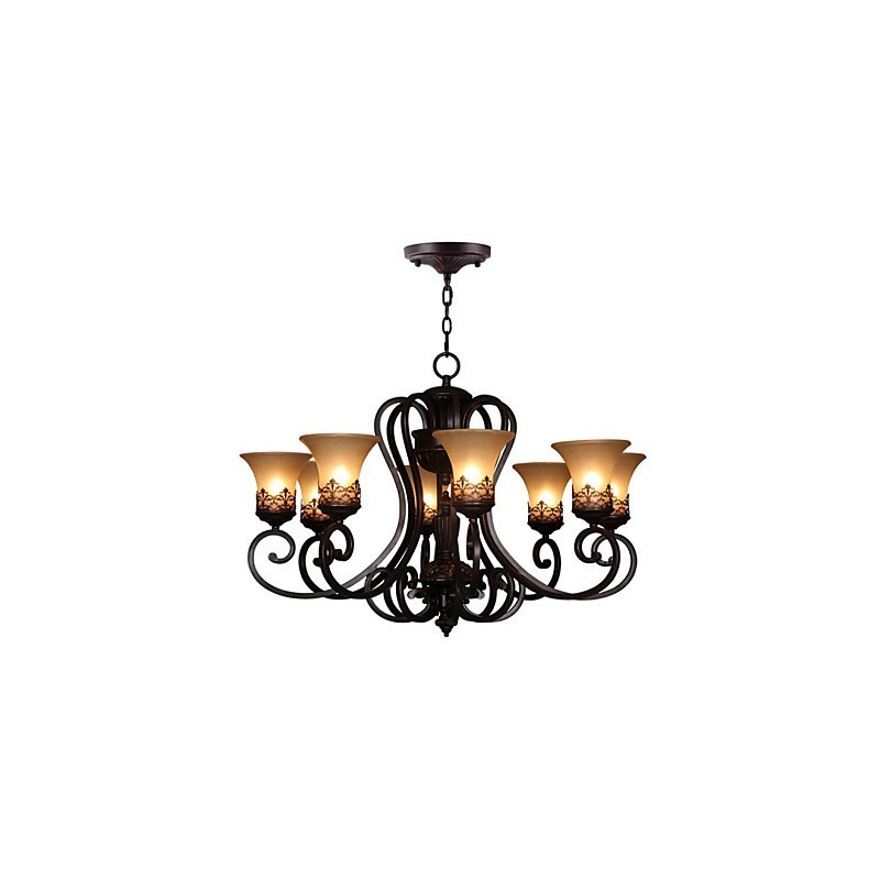 Kronleuchter Pendelleuchte 8 Lichter Vintage Country Island Metall + Glas