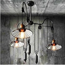 Vintage Pully Pendelleuchte 3 Insel Foyer Metall + Glas im Schirm
