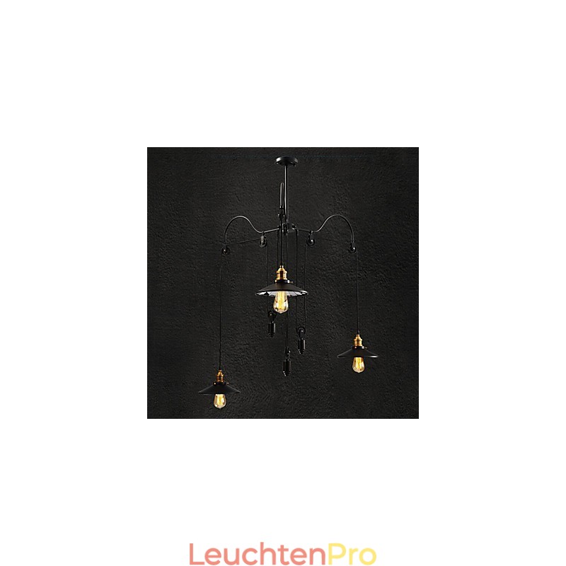 Vintage Pully Pendelleuchte 3 Insel Foyer Metall + Glas im Schirm