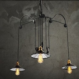 Vintage Pully Pendelleuchte 3 Insel Foyer Metall + Glas im Schirm