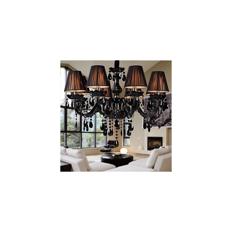Kronleuchter Luxus Modern Schwarz Kristall Wohnzimmer 8 Lichter