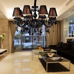Kronleuchter Luxus Modern Schwarz Kristall Wohnzimmer 8 Lichter
