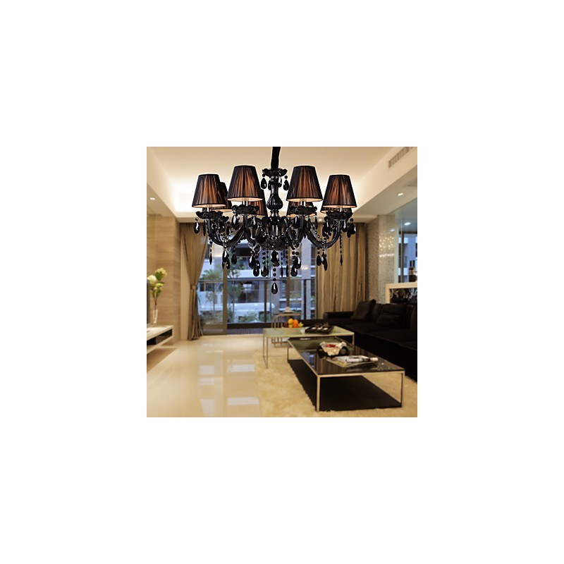 Kronleuchter Luxus Modern Schwarz Kristall Wohnzimmer 8 Lichter