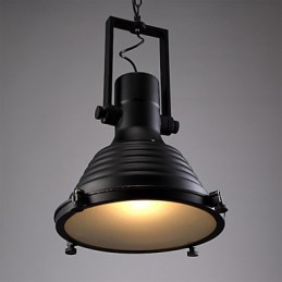 Schwarze Retro-Hängelampe aus Eisen und Glasschirm