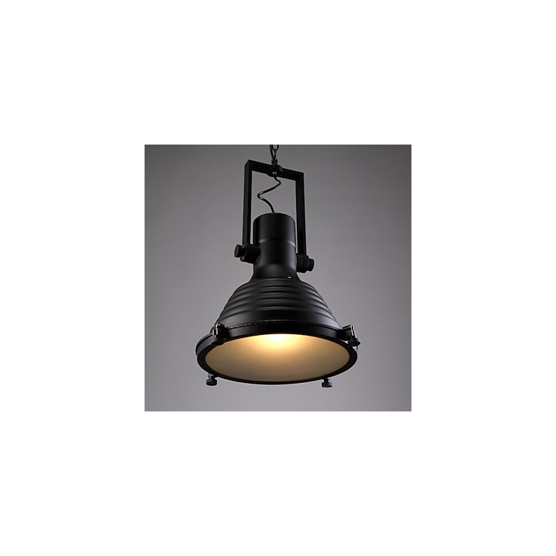 Schwarze Retro-Hängelampe aus Eisen und Glasschirm