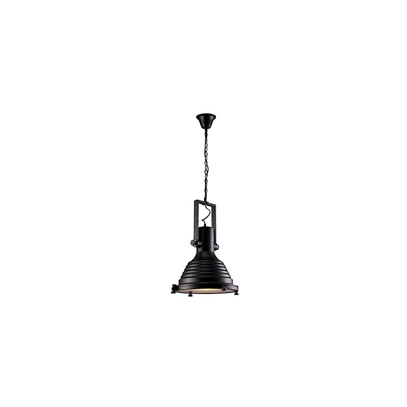 Schwarze Retro-Hängelampe aus Eisen und Glasschirm