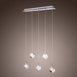 Moderne zeitgenössische Insel Kristall Chrom Pendelleuchte