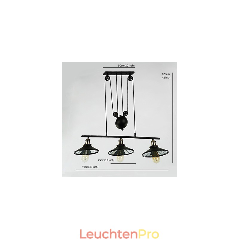 Pendelleuchten Vintage 3 Lichter ST64 Glühbirnen inklusive Up- und Down-System