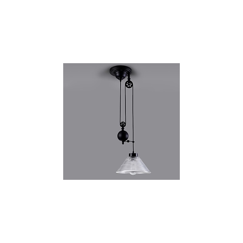 Vintage Pendelleuchte 1 Licht Insellicht Foyer-Anhänger Metall + Galss