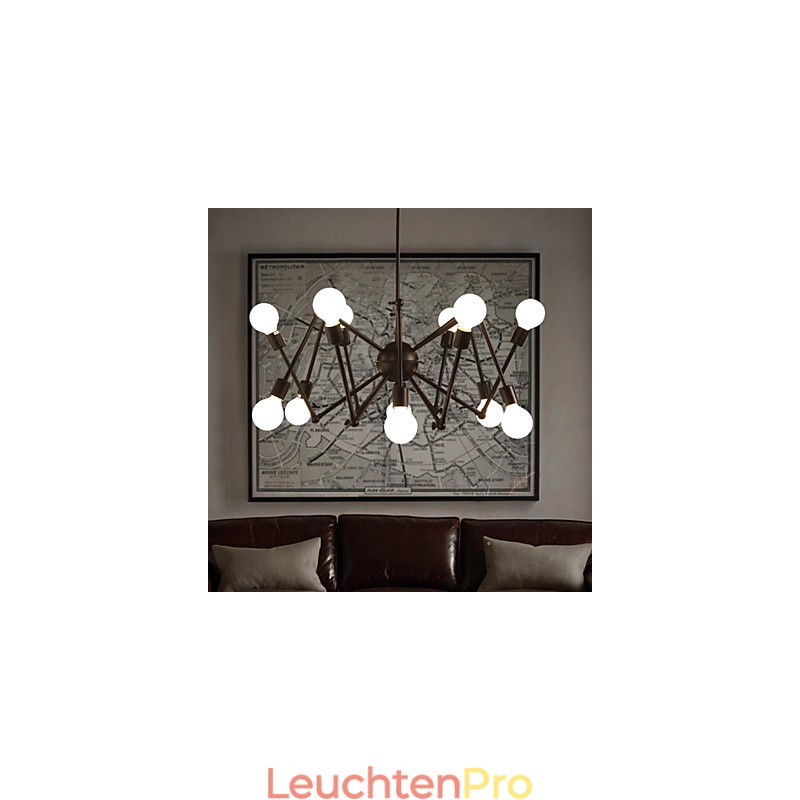 American Loft Black Lights Iron Spider Kronleuchter mit 12 Köpfen