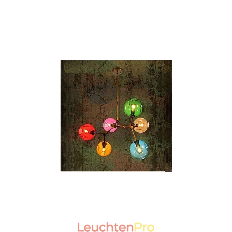 Art Color Glaskolben-Anhänger 6-flammiger Kronleuchter