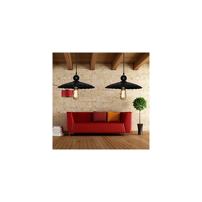 Mittlere Vintage-Hängeleuchte aus schwarzem Metall mit einem Licht