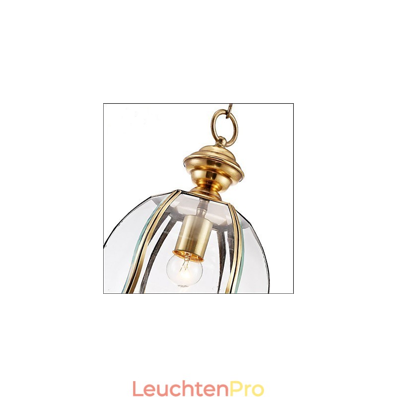 Kleine Pendelleuchte im amerikanischen Landhausstil, komplett aus Kupfer und einem Glas