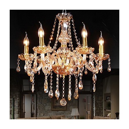 Bernsteinfarbener, eleganter Kristall-Kronleuchter mit 6 Lichtern für Zuhause Bernsteinfarbener, eleganter Kristall-Kronleuchter mit 6 Lichtern für Zuhause