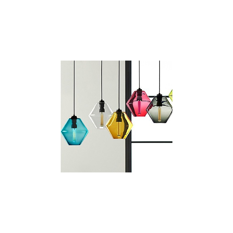 Bonbonfarbene Pendelleuchte mit einem Kopf aus Kunstglas, Kronleuchter und Glasschirm (Grau, Gelb, Grün, Rot, Rosa, Blau, Weiß)