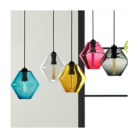 Bonbonfarbene Pendelleuchte mit einem Kopf aus Kunstglas, Kronleuchter und Glasschirm (Grau, Gelb, Grün, Rot, Rosa, Blau, Weiß) Bonbonfarbene Pendelleuchte mit einem Kopf aus Kunstglas, Kronleuchter und Glasschirm (Grau, Gelb, Grün, Rot, Rosa, Blau, Weiß)