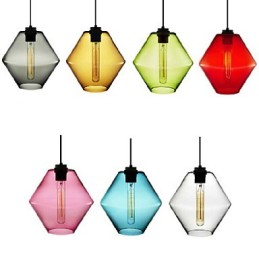 Bonbonfarbene Pendelleuchte mit einem Kopf aus Kunstglas, Kronleuchter und Glasschirm (Grau, Gelb, Grün, Rot, Rosa, Blau, Weiß)