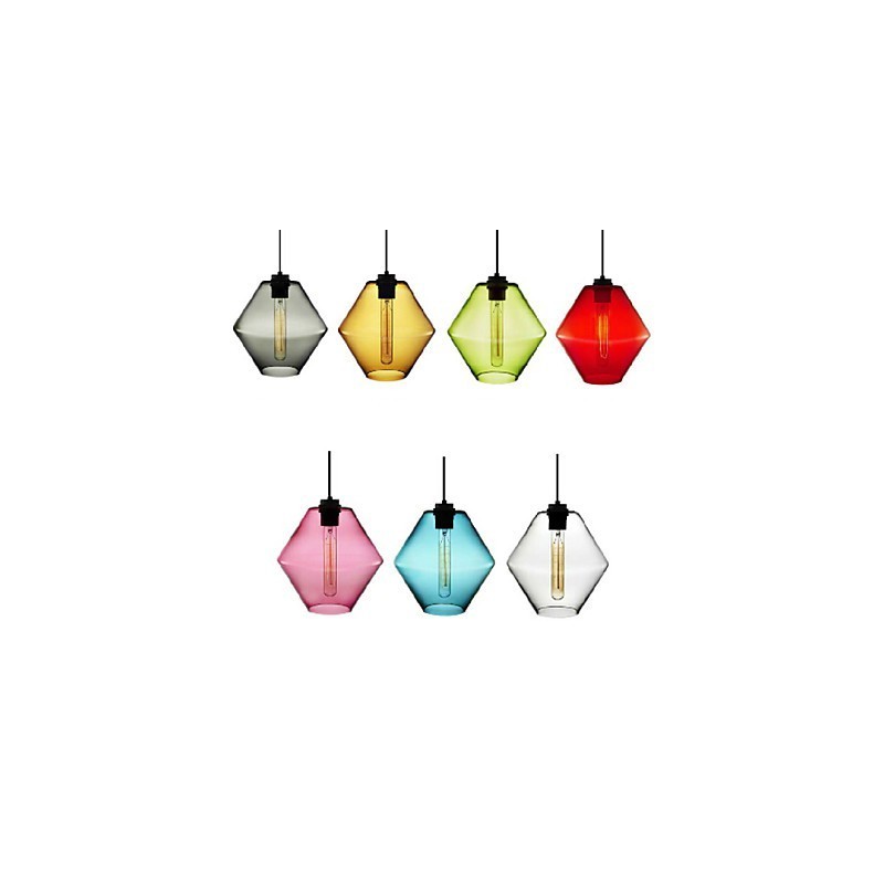 Bonbonfarbene Pendelleuchte mit einem Kopf aus Kunstglas, Kronleuchter und Glasschirm (Grau, Gelb, Grün, Rot, Rosa, Blau, Weiß)