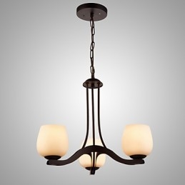 Kronleuchter aus Eisenmalerei mit Glasschirm, klassische Beleuchtungslampe, 3 Köpfe