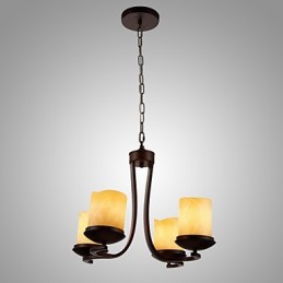 Kronleuchter aus Eisenmalerei mit Glasschirm, klassische Kerzenbeleuchtung, 4 Köpfe