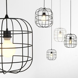 Mini Künstlerische Vogelkäfig Pendelleuchte 1 Licht Mordern Simplicity Finish Schwarz Weiß Metall Kohlenstoffstahl Droplight