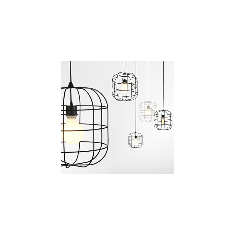 Mini Künstlerische Vogelkäfig Pendelleuchte 1 Licht Mordern Simplicity Finish Schwarz Weiß Metall Kohlenstoffstahl Droplight