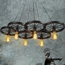 Loft Anhänger Licht Rad Kronleuchter Rustikalen Vintage Retro Land Esszimmer Metall + Malerei